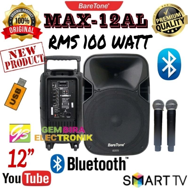 Speaker aktif portable baretone 12 inch Bluetooth Original max12al COD