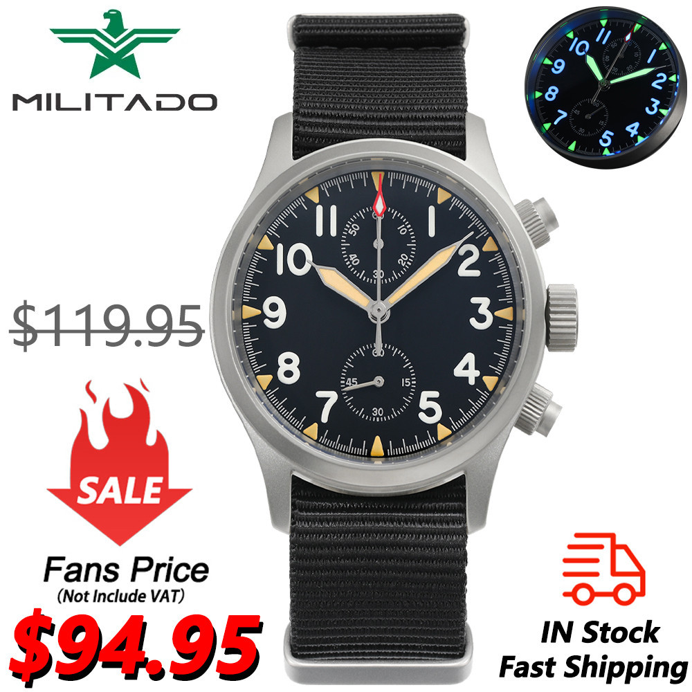 Militado ML1868 Watch VK61 Quartz Movement 100m Water Resistance Watches Stainless Steel Chronograph