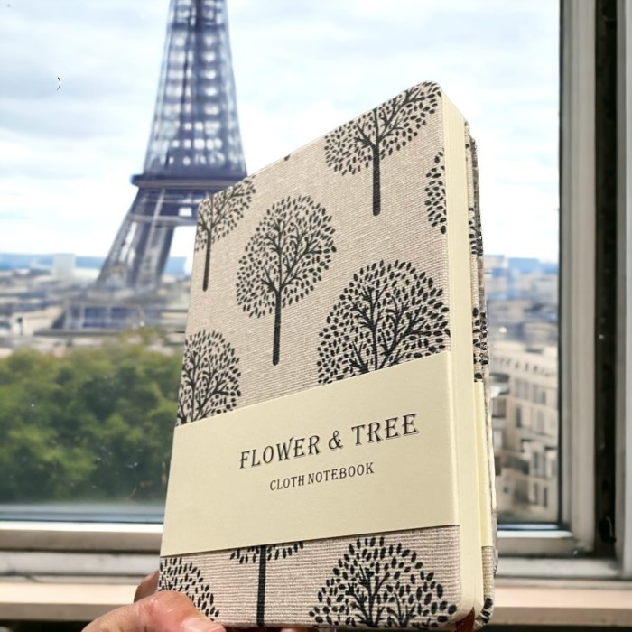 

[KUALITAS TERBAIK] Premium Vintage Flower & Tree Diary Notebook B6 with Linen Cover - Light Grey