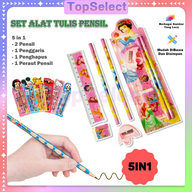

Bergambar Kartun Mini Stationery Set Character 5 in 1/Paket Lengkap Peralatan Menulis Anak /Set penggaris pensil, penghapus, dan rautan pensil/Set Alat Tulis Pensil /Stationery Set 5 in 1 Alat Tulis Paket
