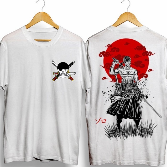 [LIMITED EDITION] KAOS SILUET ZORO TSHIRT ANIME ONE PIECE BAJU DEWASA - Putih, M