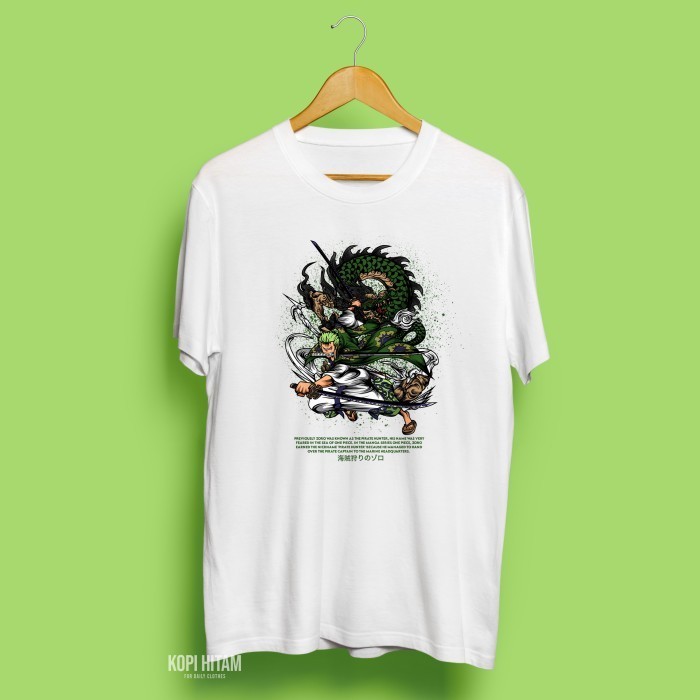 Kaos Baju Kartun Anime Samurai Jepang One Piece Roronoa Zoro - Putih, XL