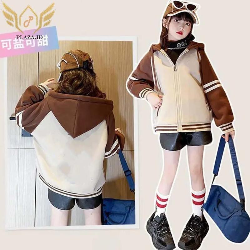 Jaket Anak Cewek Cowok Jaket Anak Baseball Varsity Kancing beige coklat tua polos Hoodie Model Korea