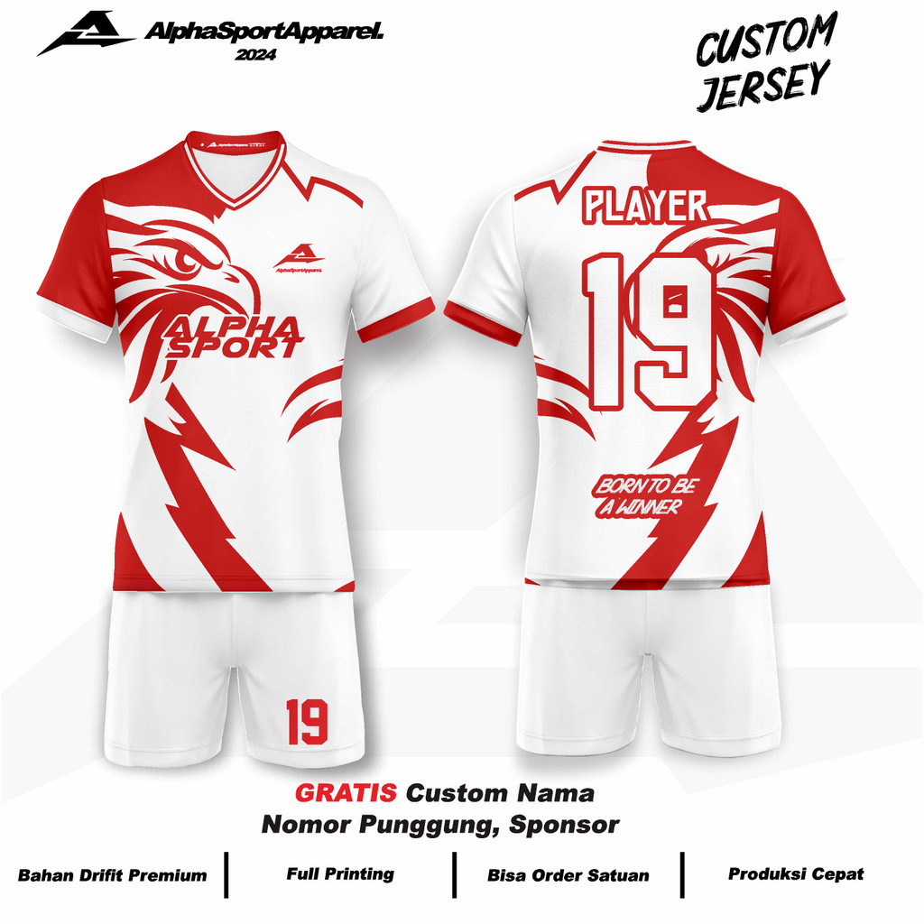 Jersey  Bola Futsal Voli Badminton 196 Motif Garuda Thunder Merah Putih Edisi Kemerdekaan 17 Agustus