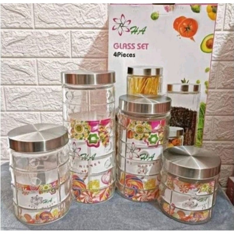 Toples HA kaca set 4 pcs toples kue kaca lebaran toples kaca set isi  4 pcstoples  kaca kue basahtop