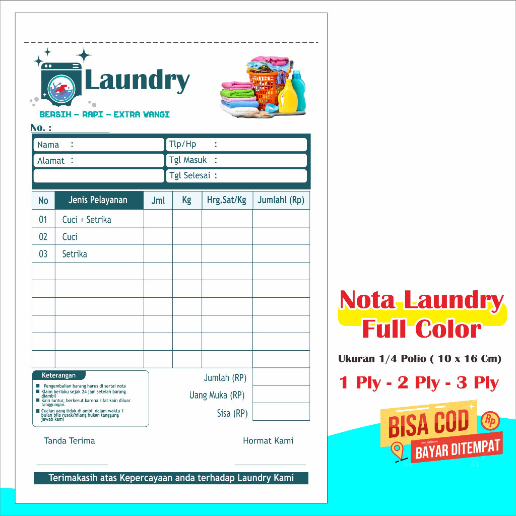 

Nota Laundry Full color nota laundry nota laundry 2 rangkap nota laundry 3 rangkap nota laundry 2ply