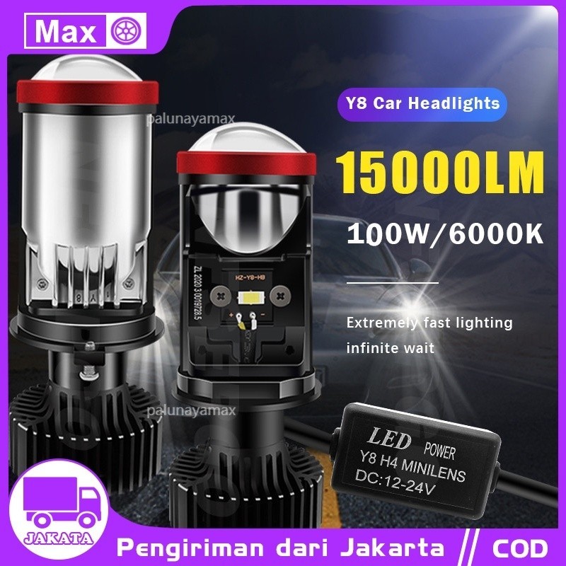 Lampu LED Mini Proyektor H4 6000K 22000LM dengan Kipas untuk Mobil