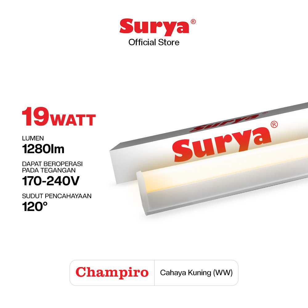 Surya Champiro T5 LED 19 Watt WW Cahaya Kuning Lampu Neon