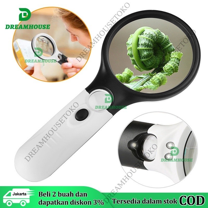 

Membaca Magnifying Glass Kaca Pembesar LED 2in1 Magnifier Dengan Lampu 3 LED/Kaca Pembesar LED/ Lampu Lup Lensa Magnifier Handheld / Membaca Perhiasa