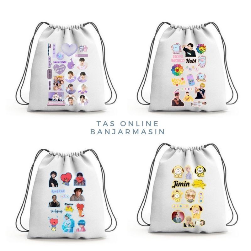 Tas Online Banjarmasin - Tas Serut Ransel Wanita Kpop Kanvas Full Warna