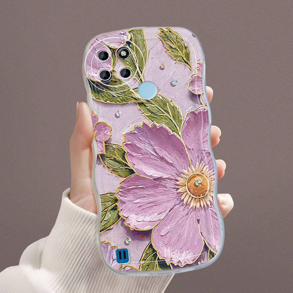 Casing Hp Untuk Realme C21Y C25Y Phone Case Bergelombang Cover Purple Flowers Softcase Cassing