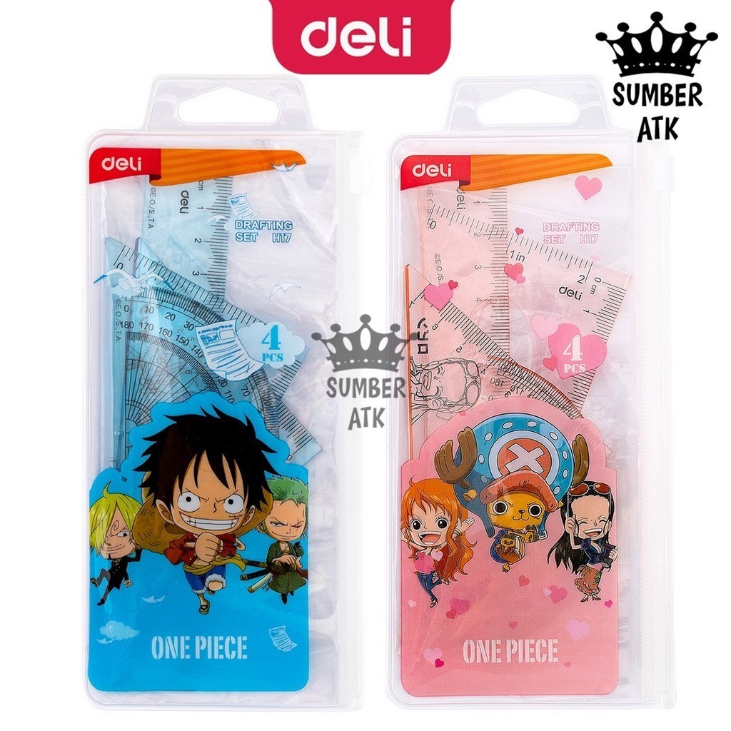 

Deli One Piece School Ruler Set / Set Penggaris Sekolah 4 in 1 Lucu Gambar One Piece Dengan Pouch Plastik EH17 H17