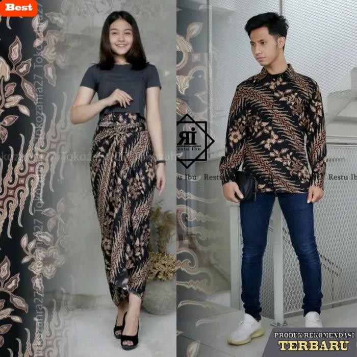 rok wanita kekinian Couple Rok Lilit Wanita Dan Kemeja Lengan Panjang Pria Batik Bahan Premium Tebal