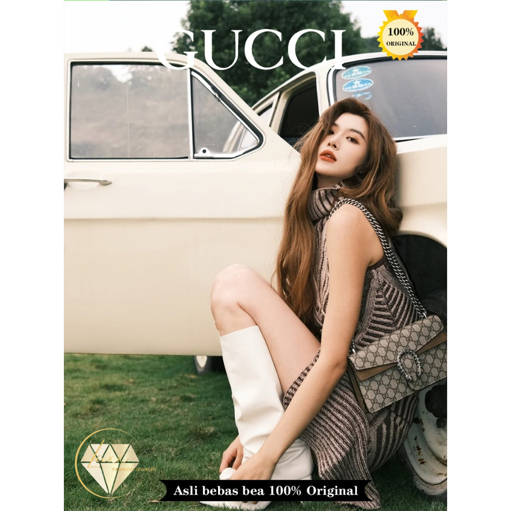 100% original GUCCI Dionysus Tas tangan super mini berbahan kanvas seri Dionysus GG Supreme Tas bahu