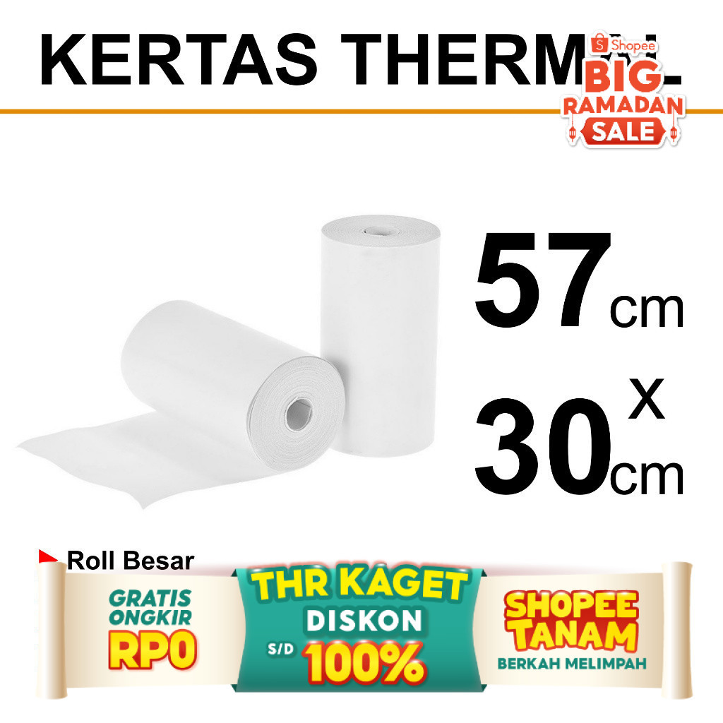 

AliMaMa - KERTAS TERMAL 57x30 CM - Struk Kasir Mini Printer EDC BRI BRILink Coreless Thermal Medan