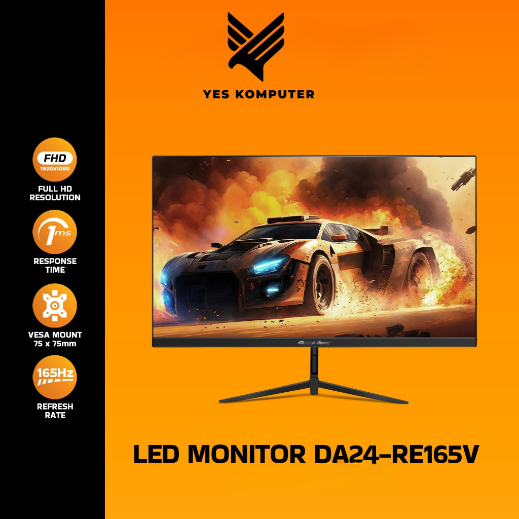 Monitor LED Digital Alliance 24" Inch 1080p FHD IPS 165Hz 1ms Adaptive Sync HDMI VGA 99% RGB DA24-RE