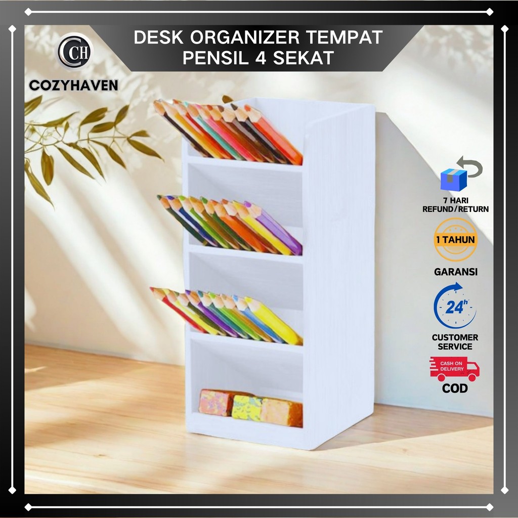 CozyHaven - Rak Penyimpanan Pensil Pulpen Organizer Kotak Pensil Miring Pen Stand Holder Tempat Pens