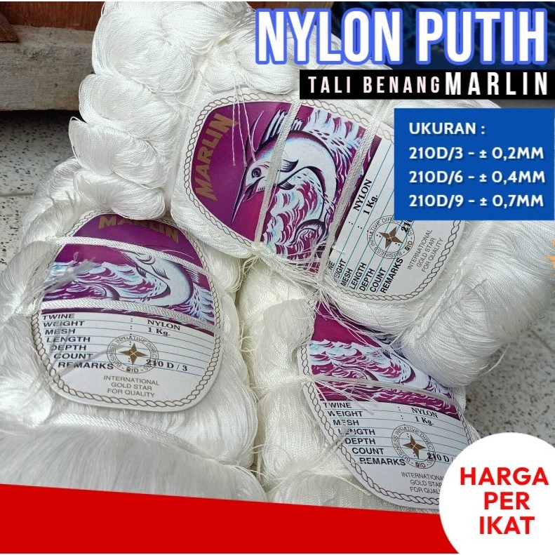 BENANG NILON NYLON WARNA PUTIH MEREK MARLIN UKURAN D3 D6 D9