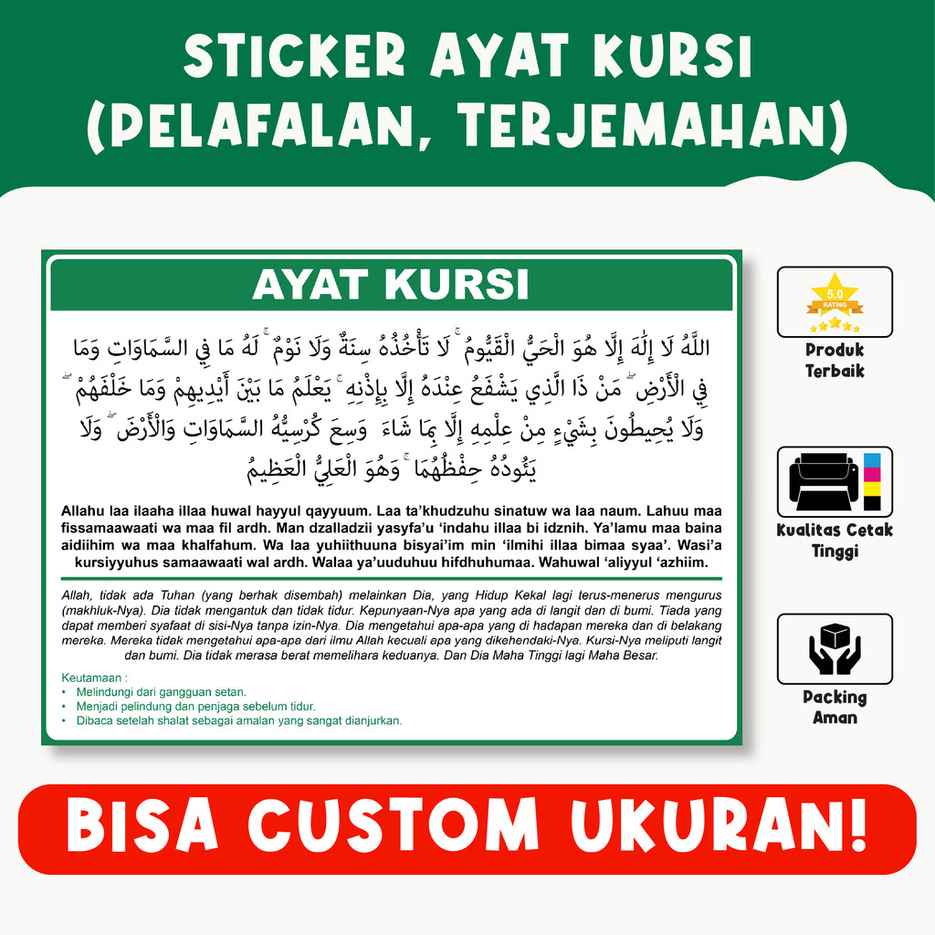 

Sticker Ayat Kursi – Vinyl Premium, Tahan Air, Custom