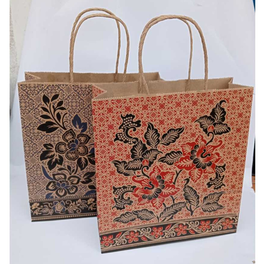 

NAT - 1 Pack / 10 Pcs Paper bag BATIK By Okey / Goodie Bag Kraft Tas Batik Kecil 22 cm x 24 cm x 8 cm
