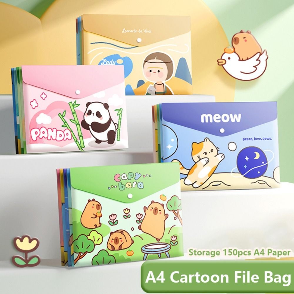 

5PCS/Set Snap-fastener A4 File Folder Waterproof Large Capacity File Bag Test Paper Storage PP Portfolio Organizer School Office