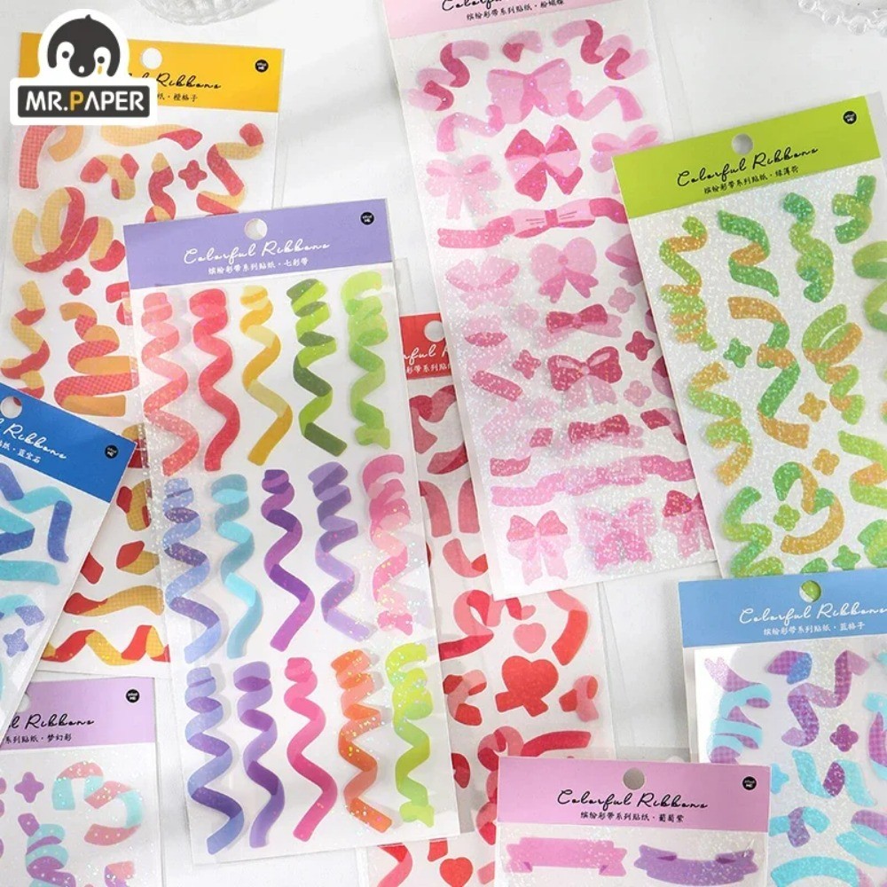 

Mr Paper 10 style 1 Pc/bag Ins Style Colorful Ribbon Series Creative Laser Hand Account DIY Decor Collage Material Stickers