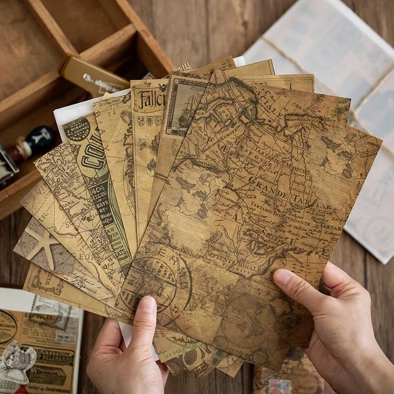 

10 Pcs Junk Journal Large Size Retro Map Material Paper Diy Scrapbooking Collage Album Week Diary Decoration Background Paper