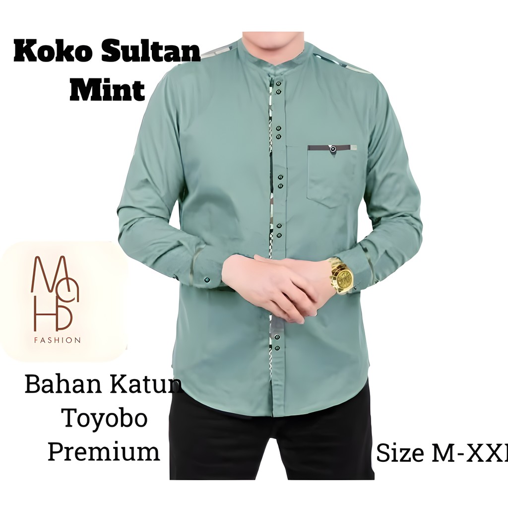 MF Koko SULTAN TERMURAH TERLARIS Baju Koko Pria Lengan Panjang Terbaru 2025 SULTAN TOJIRO - MINT