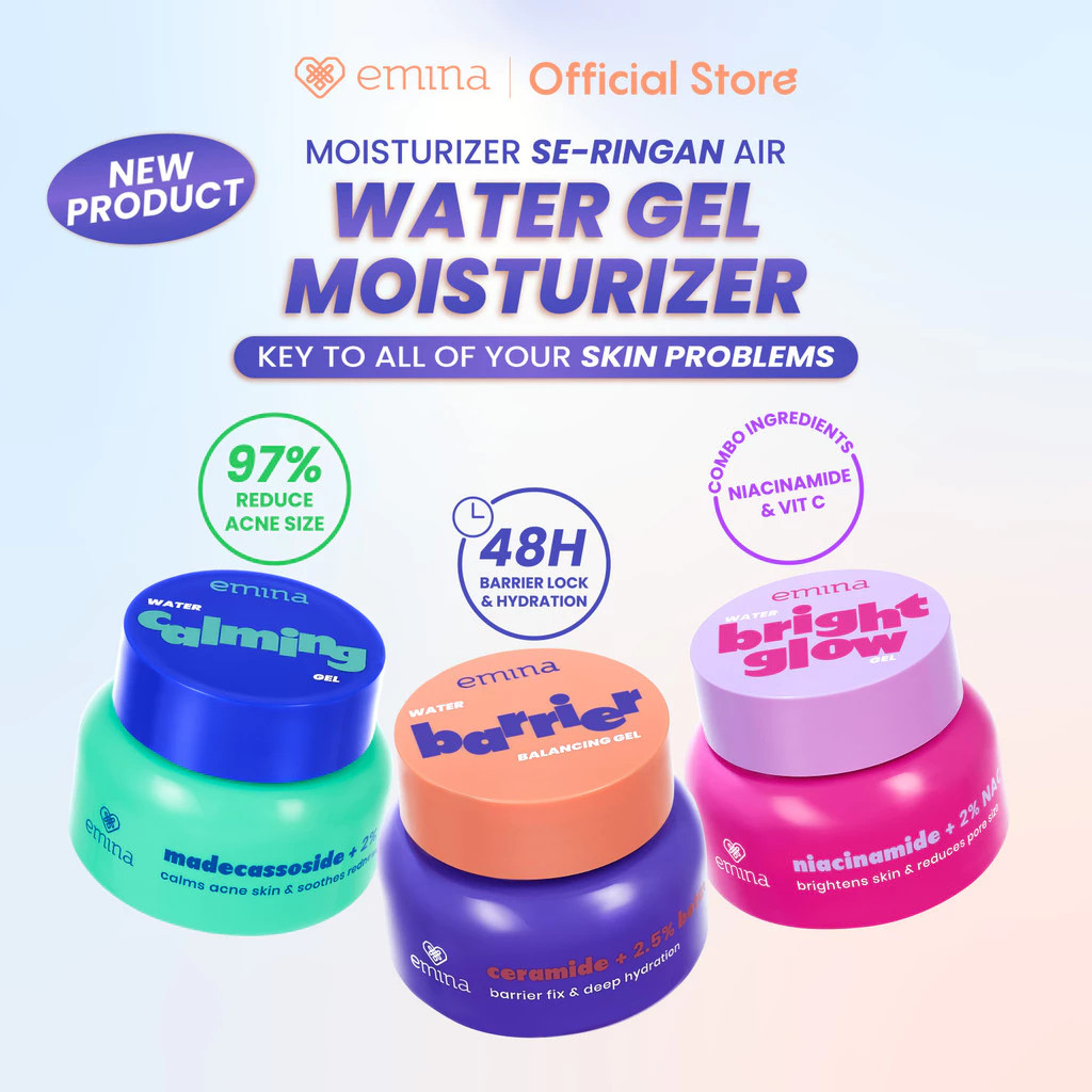 Emina Water Gel Moisturizer 30g | Bright Glow Gel | Calming Gel | Barrier Balancing Gel 30 gram Menc