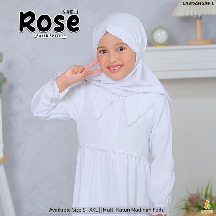 Hepn-Gamis Kids Rose Putih Series Katun Madinah Fodu Set Hijab Anak - S