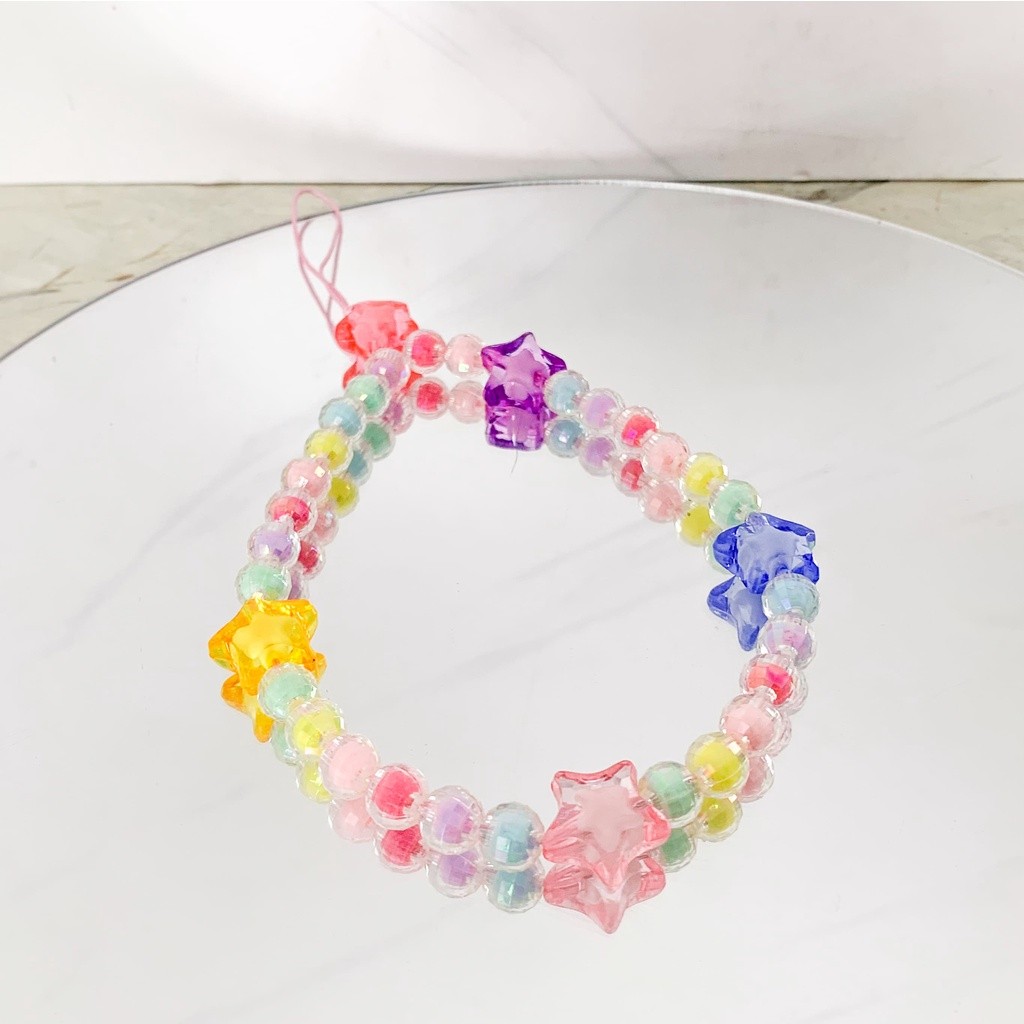 Beads Strap Gantungan Handphone Rainbow Star. LB Gantungan HP bracelet gelang / Lanyard HP estetik /