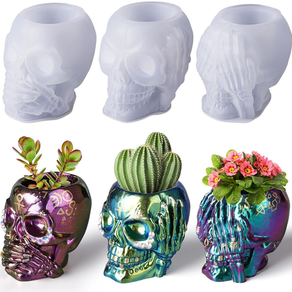 

Skull Resin Molds, Hear-no, Speak-no, See-no Skull Silicone Molds for Resin Crafts, Cute Epoxy Resin Molds Silicone for Resin