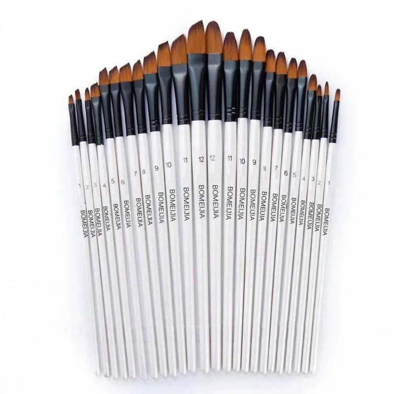 

12pcs Oil Acrylic Flat&tip Kit Pen Art Supplies Artist Watercolor Painting Brushes Paint Brush For Nylon Paint Brushes