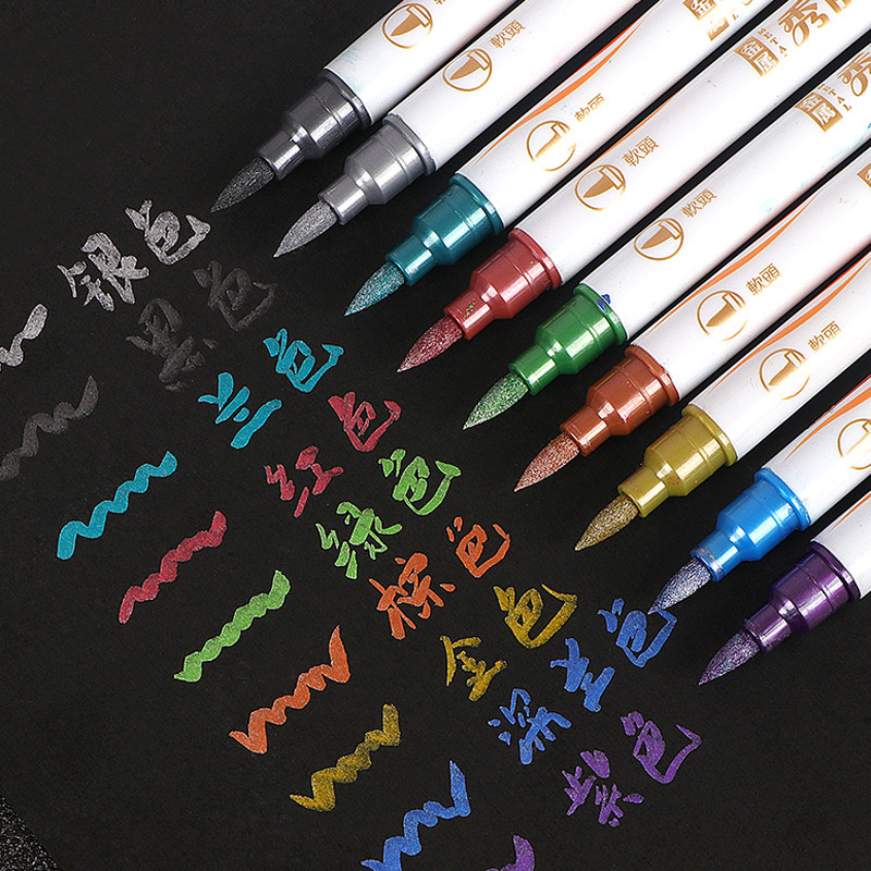 

10 Colors Metallic Marker Pen Calligraphy Brush Pens Scrapbooking Crafts Card Making Art Pen Drawing Stationery Office Supplies