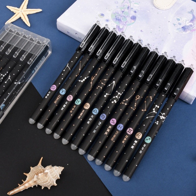 

12pcs Pulpen Gel 0.5mm Dengan Ujung Dapat Dihapus Motif Rasi