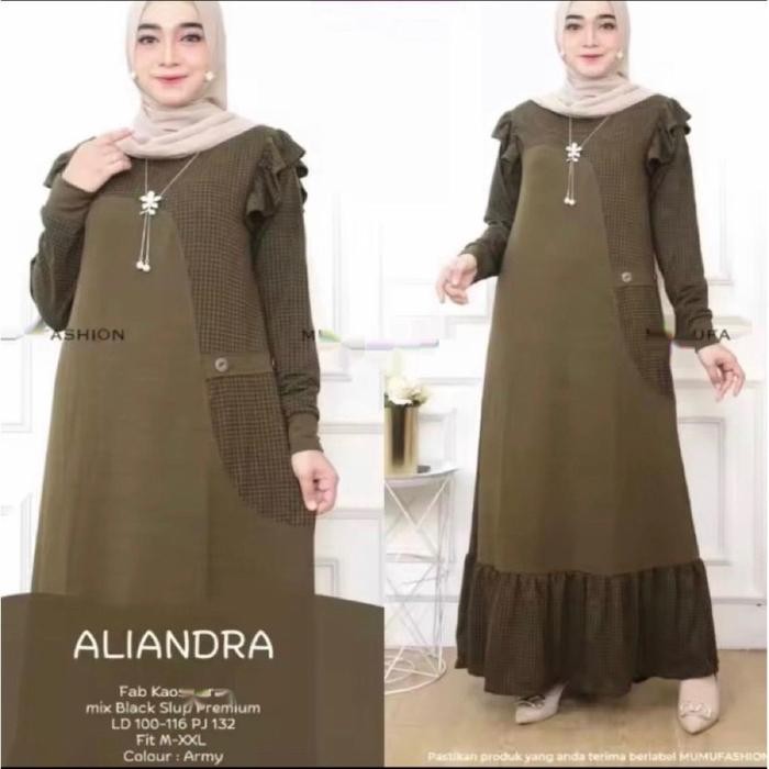 Gamis rajut kombinasi kotak 0140 / gamis / baju / gamis muslim / pakaian kekinian / baju import / tu