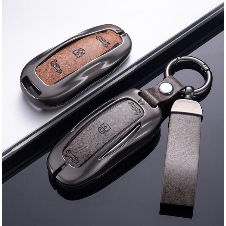 

Car Zinc Alloy Fob Smart Remote Key Case Cover Holder For Tesla Model 3 Model S Model Y Model X Protector Keychain Accessories