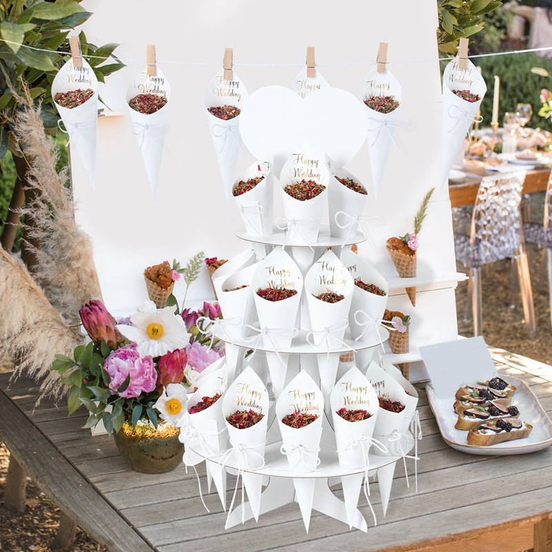 

New Customize Wedding Confetti Cones Wedding Tray Stand Confetti Cone Stand Box Tray For Wedding Decoration Wedding Paper Cones