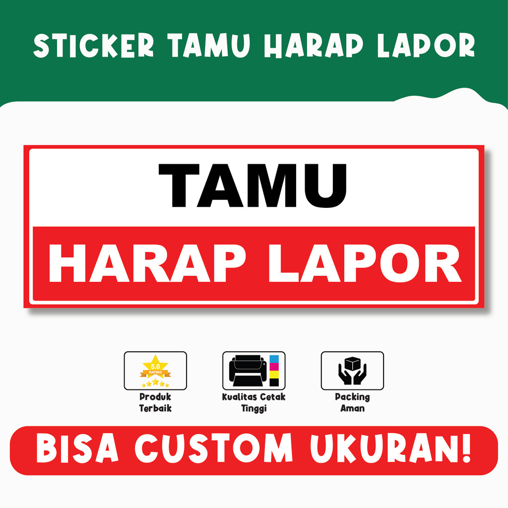 

Sticker Tamu Harap Wajib Lapor di Pos Security – Penanda Keamanan, Material Vinyl Berkualitas, Bisa Custom Ukuran