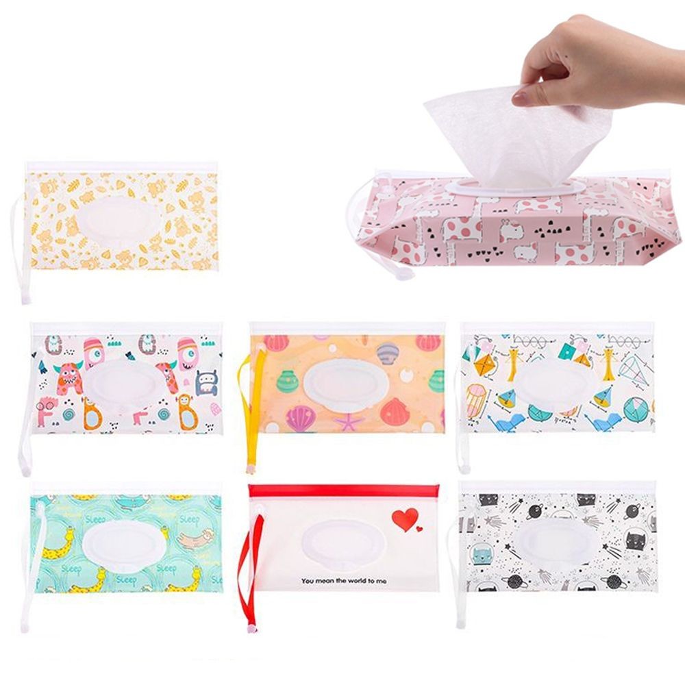 

Reusable EVA Baby Wet Wipe Bag Cute Wipes Holder Case Flip Cover Snap-Strap Refillable Wet Wipe Pouch Outdoor Useful Tissue Box