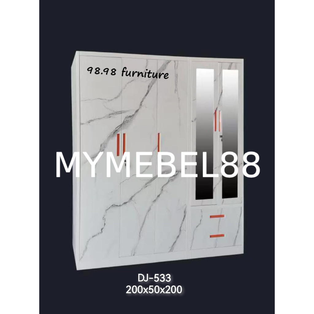 [MYMEBEL88] PROMO TERMURAH Lemari Pakaian 5 Pintu Cermin Fullbody Lemari Baju Pakaian Plat Besi - Me