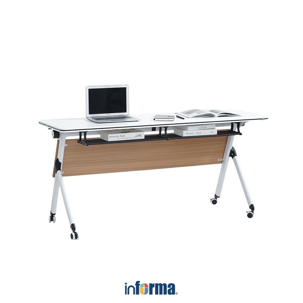 Informa Yori Lite Meja Training 1650 - Putih/Cokelat Oak Meja Kerja Dengan Roda Furniture Indoor Kan