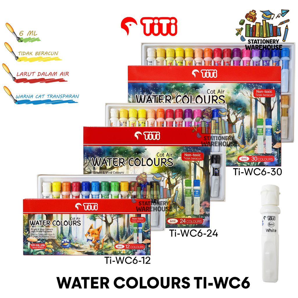

Cat Air Water Color TITI WAC-6ML 12 , 24 , 30 WARNA Melukis Mewarnai Painting