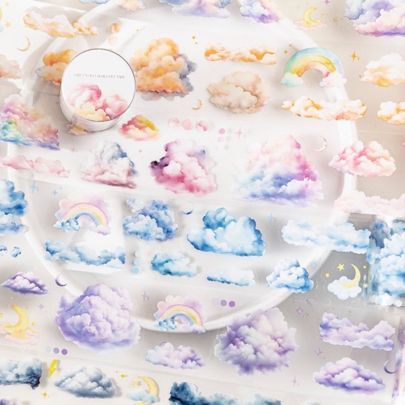 

Mr. Paper, 6 styles, 200cm/roll, cloud themed PET tape, scrapbook, phone case, notebook, water cup decoration sticker tape