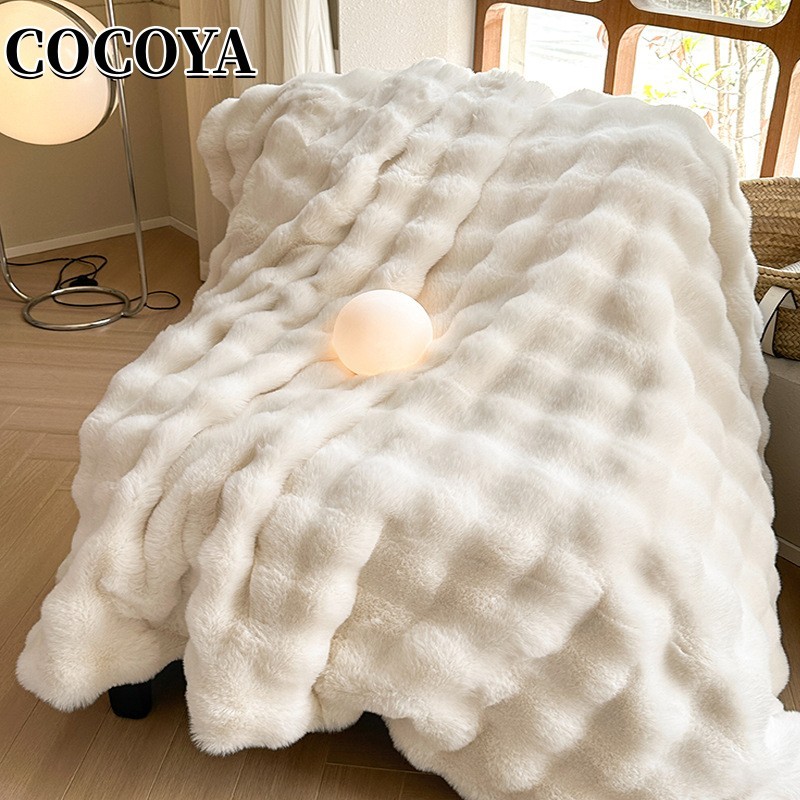 Luxury Faux Rabbit Fur Blankets for Beds Winter Fluffy Plush Throw Blanket Bedroom Sofa Cover Pillow