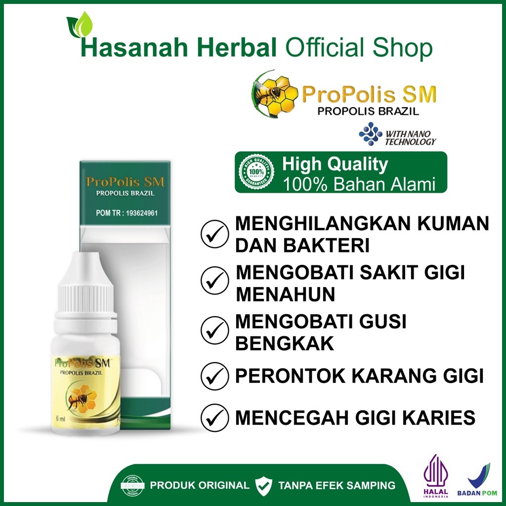 

Obat Sakit Gigi Menahun Berlubang Gusi Bengkak dan Perontok Karang Gigi Propolis SM Brazil Herbal