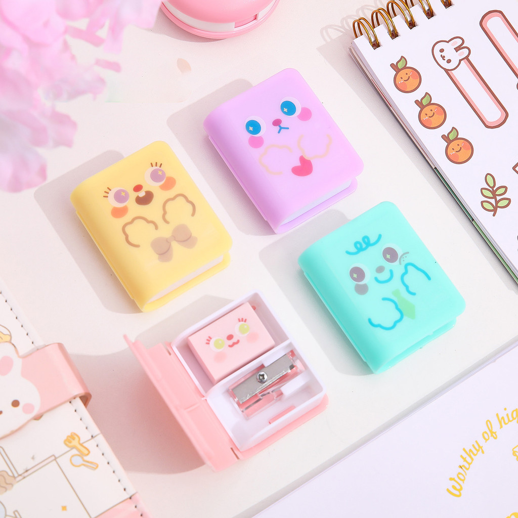 

Mini Book-shaped Sketch Pencil Eraser Pencil Sharpener Set Portable Kawaii Stationery Supplies Art Student Kids Gifts