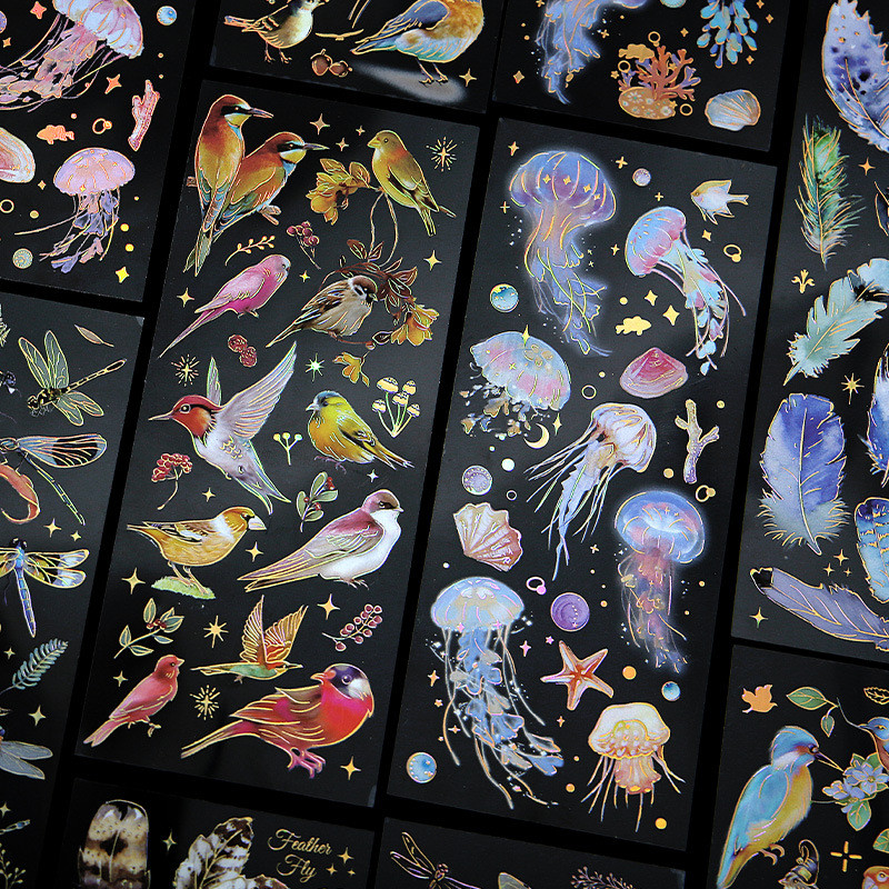 

3pcs Kawaii Feather Dragonfly Bird Jellyfish Decorative Stickers Pack Scrapbooking Material Label Diary Phone Journal Planner