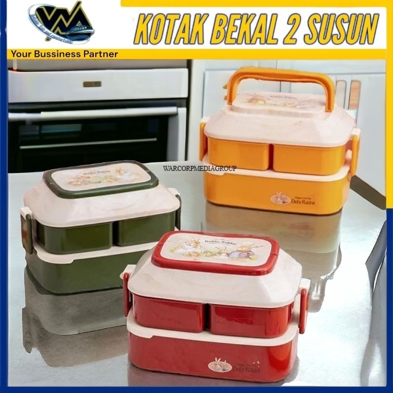 WMEDIA Kotak Bekal 2 Susun / Kotak Makan Tingkat / Kotak Makan 2 Susun