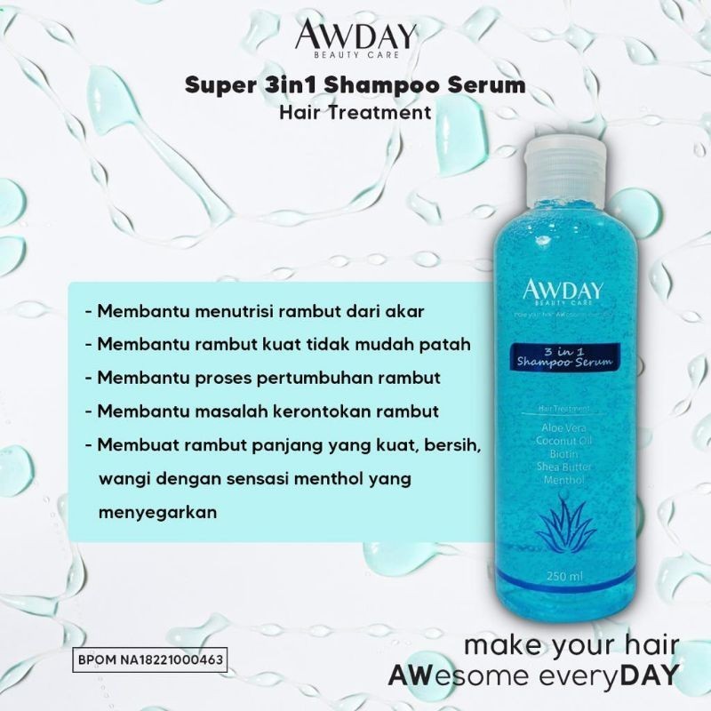 Shampoo awday serum hair treatment / shampo awday 3in1 BPOM Awday Beauty Care